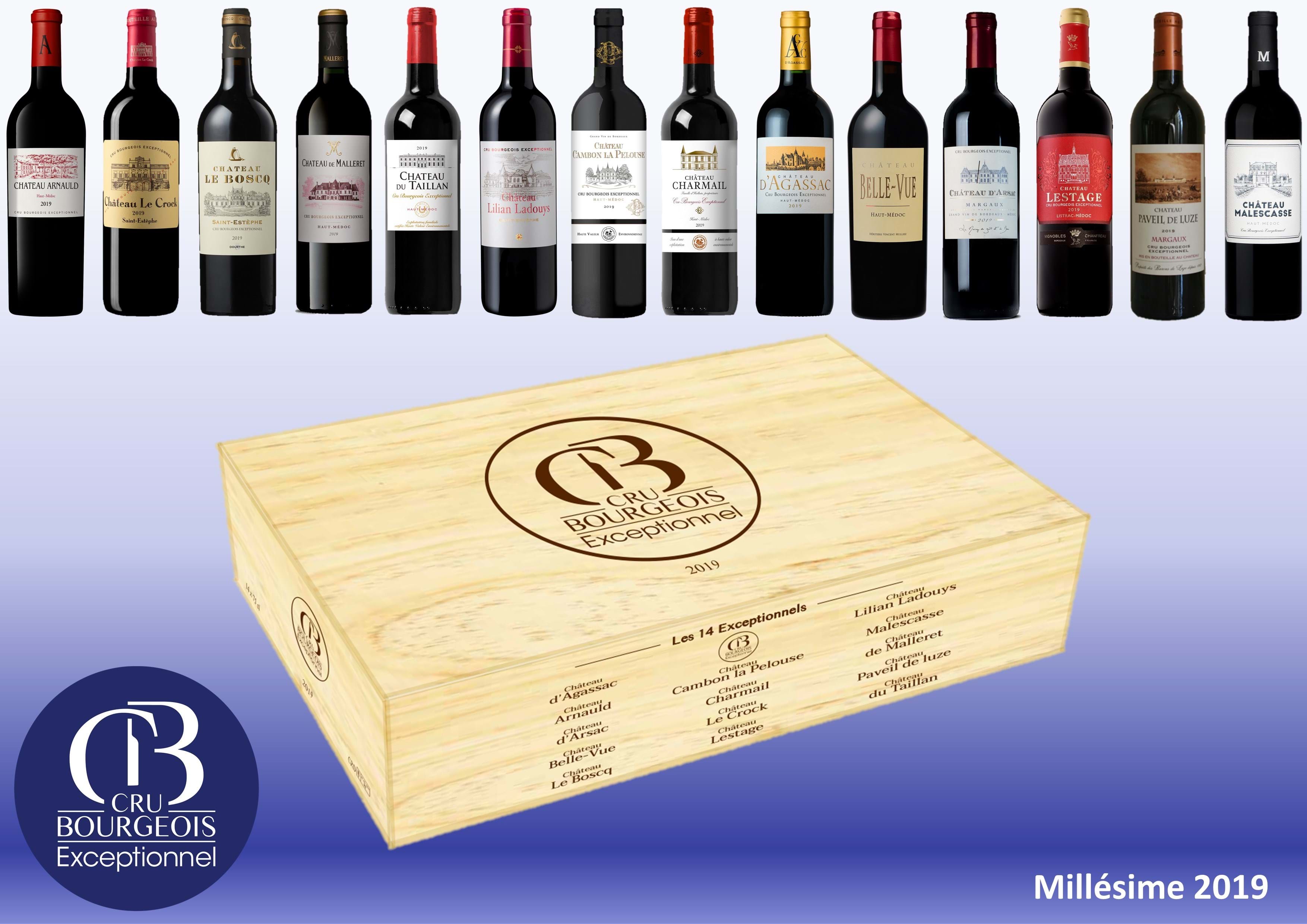 14 Crus Bourgeois Exceptionnels 2019 (14 bottles in a wooden case)